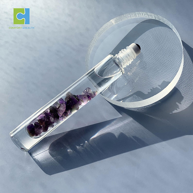 Custom Logo 5ml 10ml Healing Gemstone Crystal Glass Essential Oil Roller Bottle