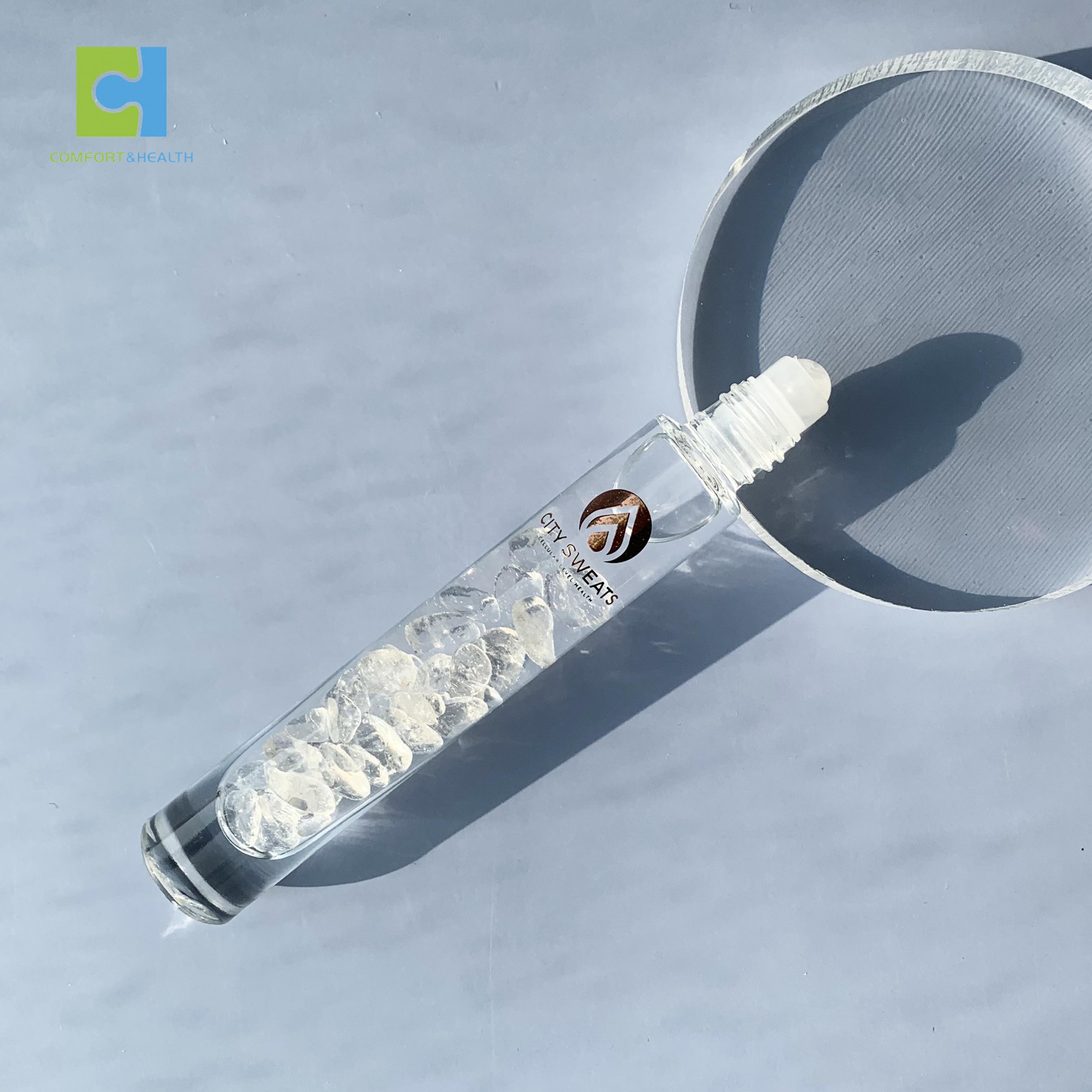 Custom Logo 5ml 10ml Healing Gemstone Crystal Glass Essential Oil Roller Bottle