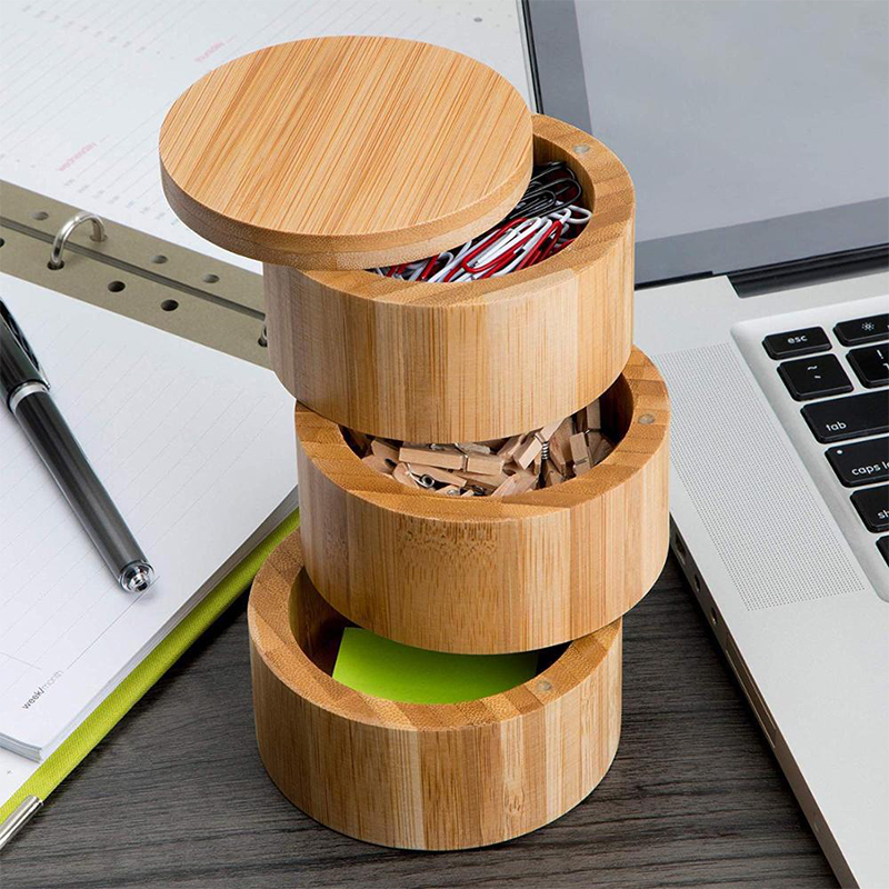 Custom Logo Eco-Friendly 3- Layers Bamboo Salt Box Container With Magnetic Lid Storage for Spices,Herbs,Seasoning Jar