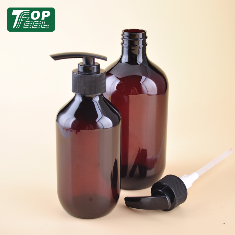 Custom Logo Empty 100ml 150ml 200ml 300ml 400ml 500ml Classy Round Amber Hotel Plastic Shampoo Bottle with Pump