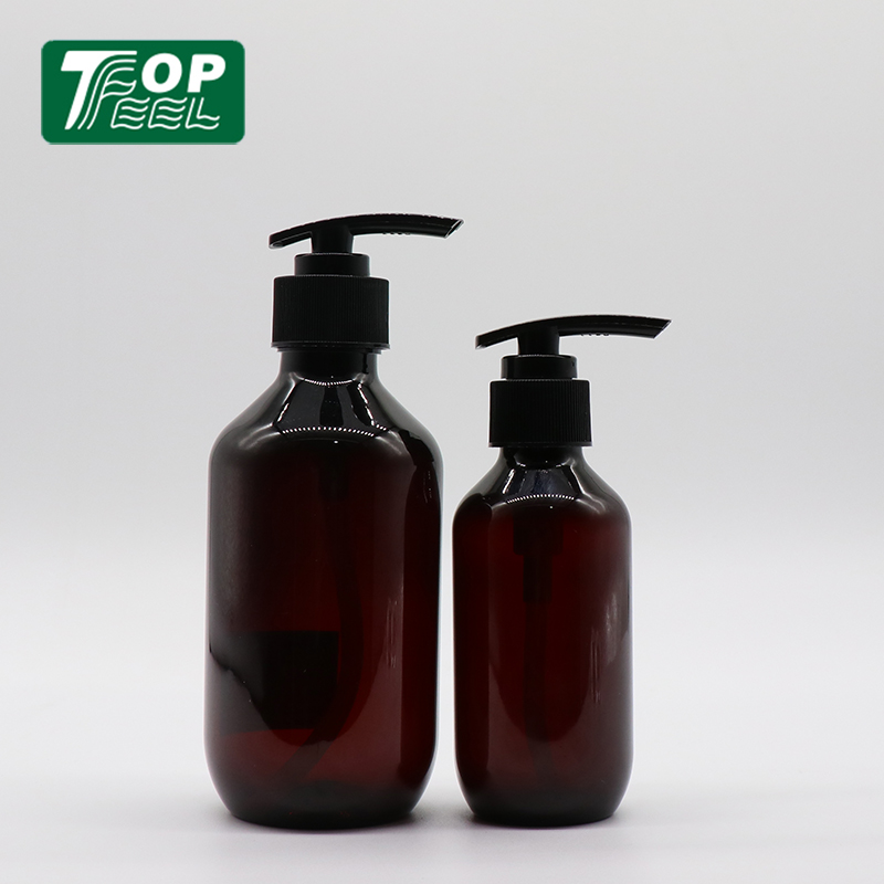 Custom Logo Empty 100ml 150ml 200ml 300ml 400ml 500ml Classy Round Amber Hotel Plastic Shampoo Bottle with Pump