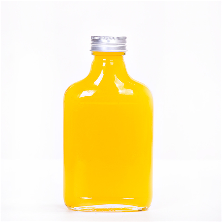 Custom Logo Empty Flat Round Mini Private Label Carbonated Tea Tequila Glass Beverage Bottle