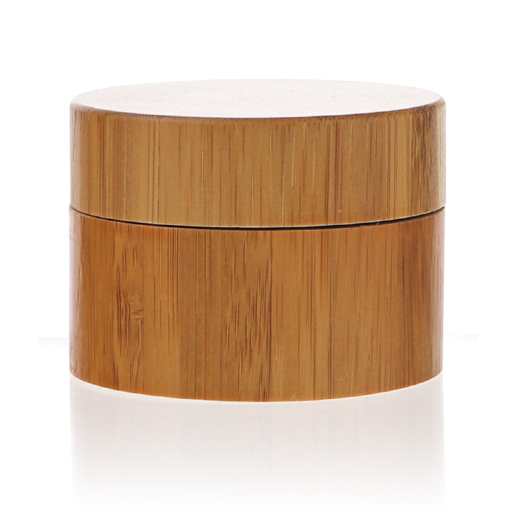 Custom Logo Empty Round 50g Double Wall Bamboo Glass Cosmetic Containers Jars And Bottles