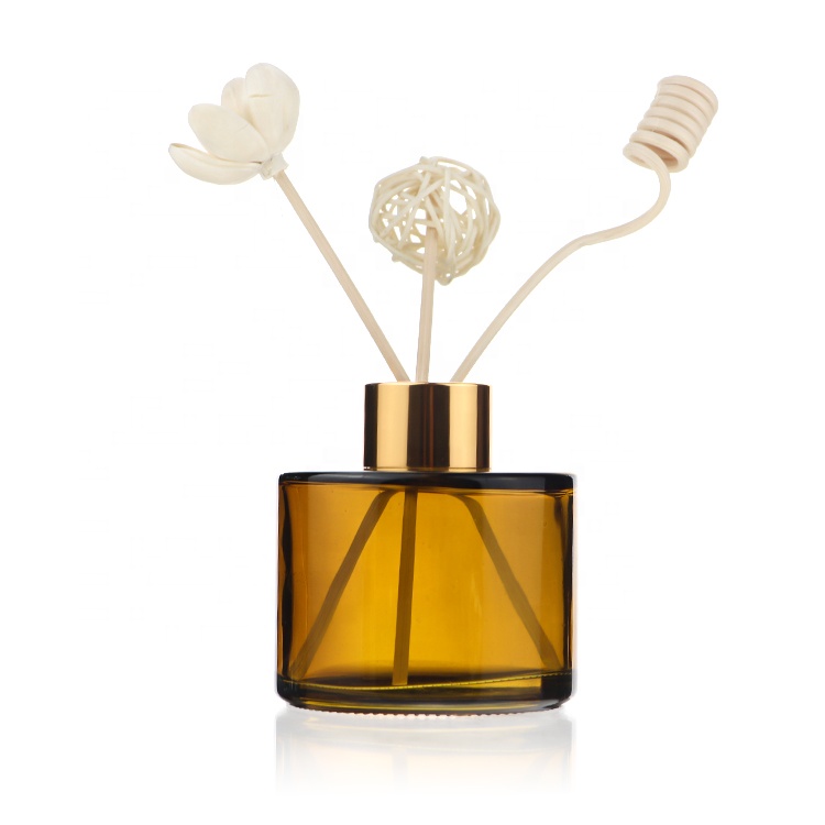 Custom Logo Fancy Round OEM Gradient Amber Glass Perfume Reed Diffuser Bottle