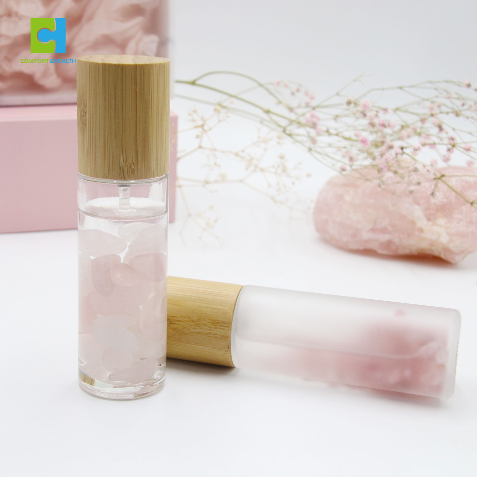 Custom Logo Gemstone Healing Crystal Fine Mist Glass Spray Bottle