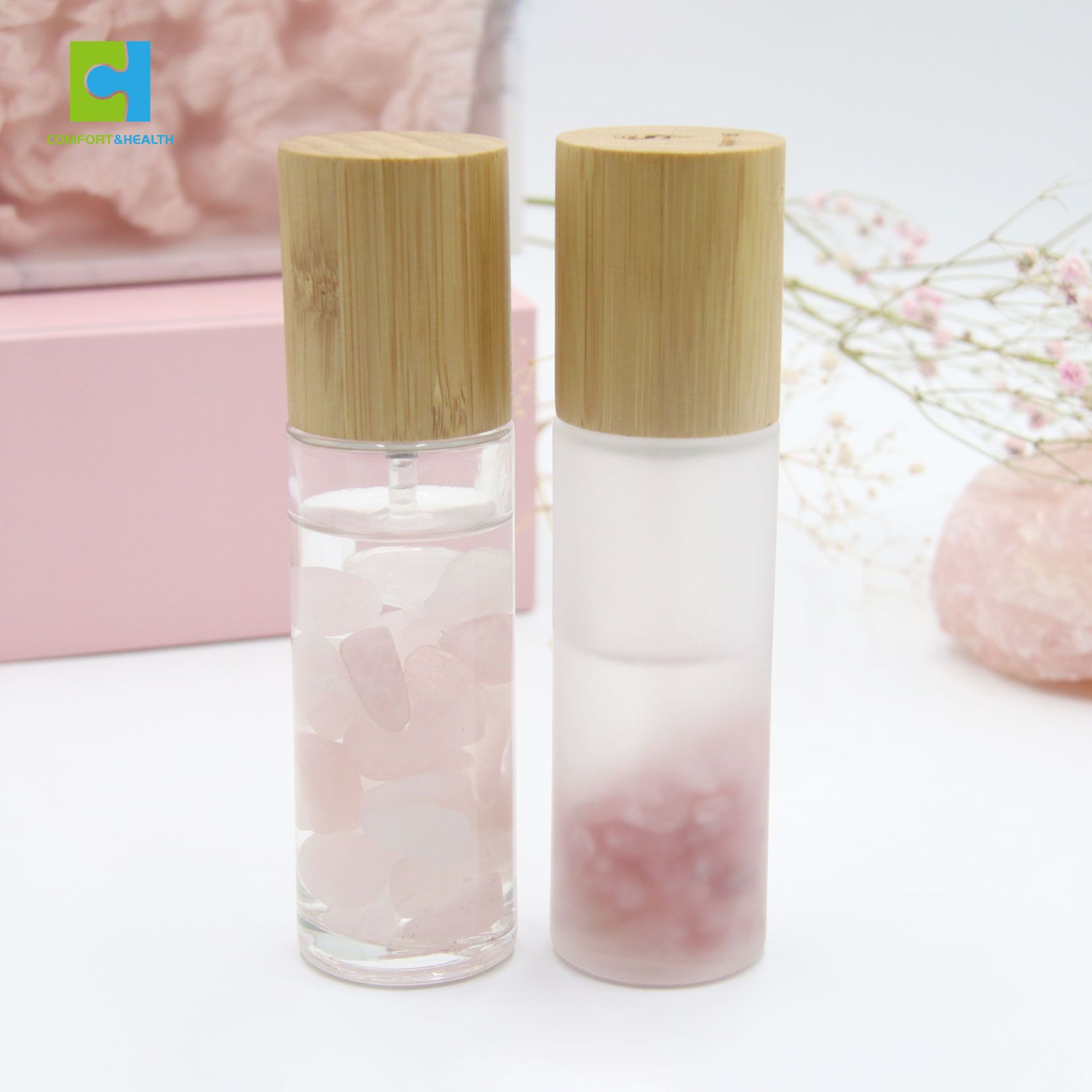 Custom Logo Gemstone Healing Crystal Fine Mist Glass Spray Bottle