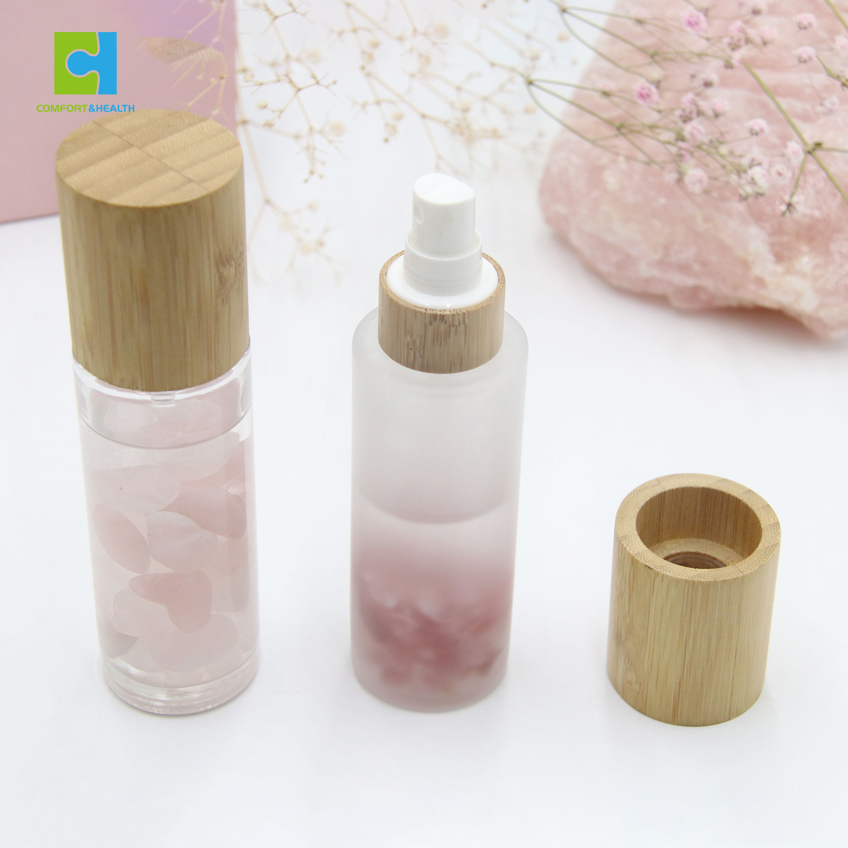 Custom Logo Gemstone Healing Crystal Fine Mist Glass Spray Bottle