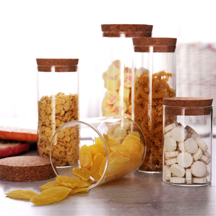 Custom Logo High Borosilicate Kitchen Storage Set Glass Storage Jars With Cork Ball Lid