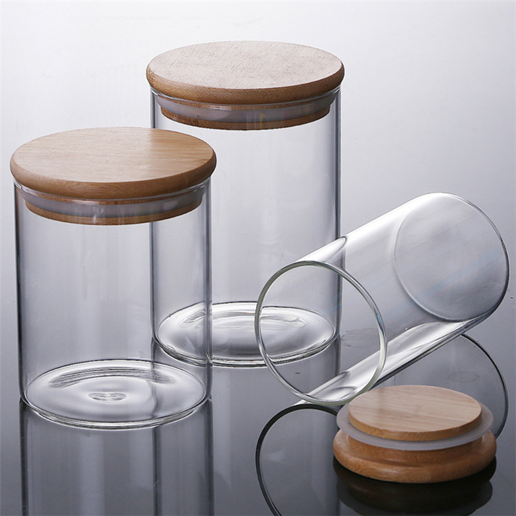 Custom Logo Jar Airtight Kitchen Storage Tea Suger Storage Glass Jar With Lid Sets