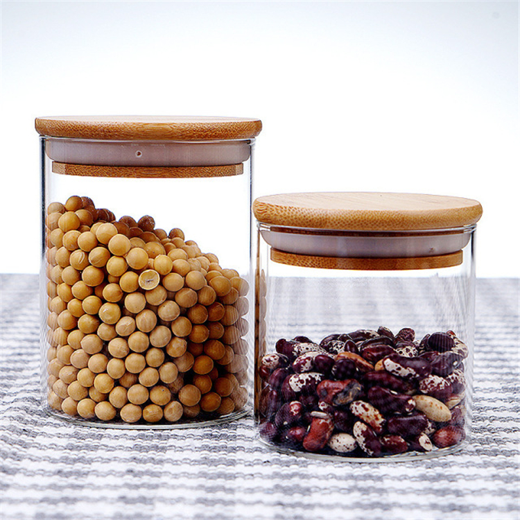 Custom Logo Jar Airtight Kitchen Storage Tea Suger Storage Glass Jar With Lid Sets