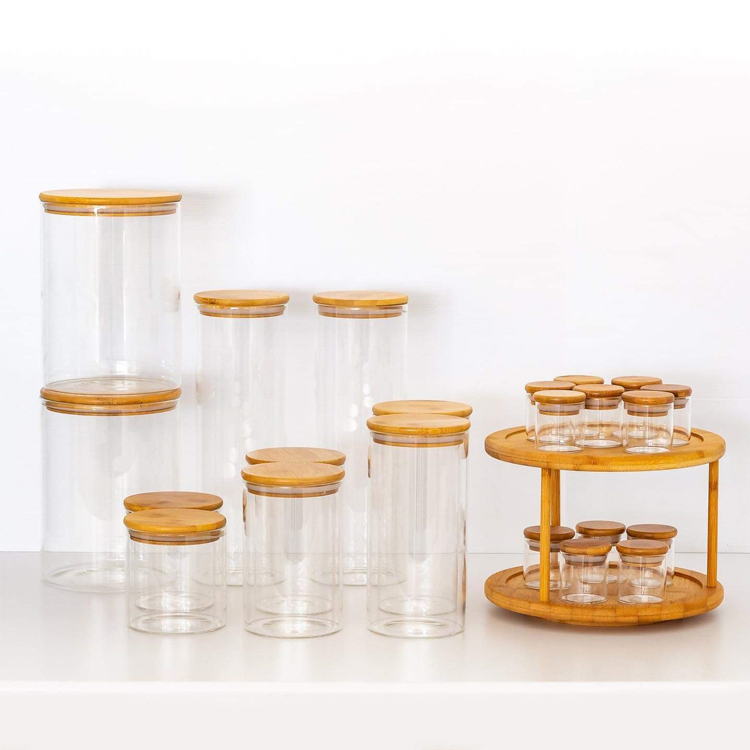 Custom Logo Jar Airtight Kitchen Storage Tea Suger Storage Glass Jar With Lid Sets