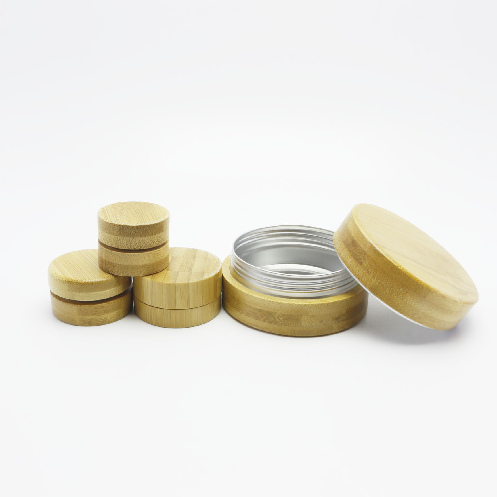 Custom Logo New Fashion Round Shape inner aluminum use for Cosmetic Bamboo Cream Jar BJ-300K