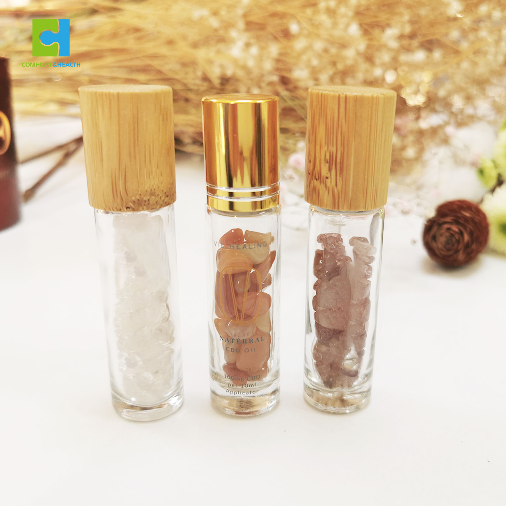 Custom Logo Perfume Colored Glass Essential Oil 10Ml 15ml Gemstone Crystal Roller Ball Bottle