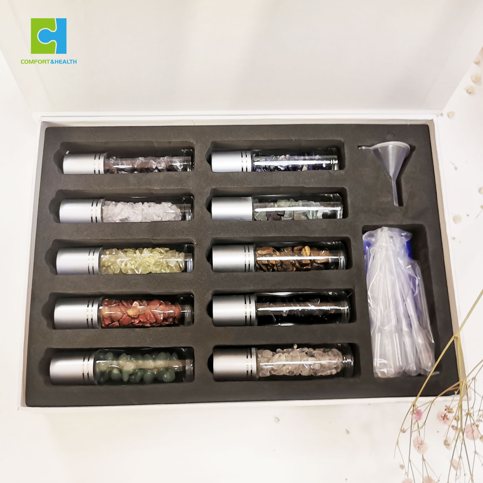 Custom Logo Perfume Colored Glass Essential Oil 10Ml 15ml Gemstone Crystal Roller Ball Bottle