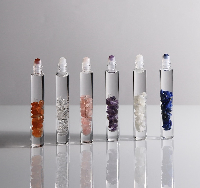Custom Logo Rose Gold Essential Oil Gemstone Glass Crystal Roller Bottle