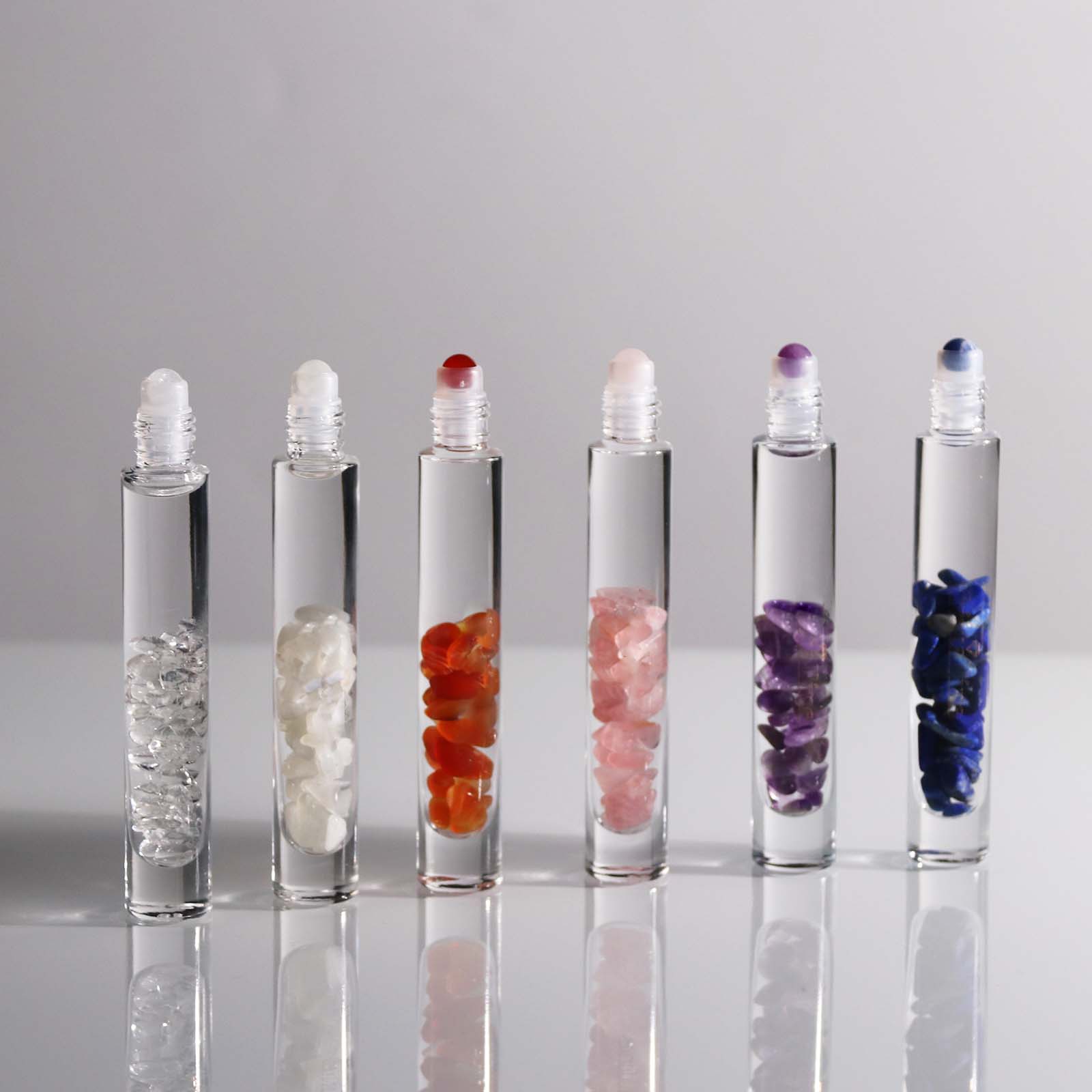 Custom Logo Rose Gold Lids 15ML 10ML Gemstone Crystal Glass Essential Oil Roller Bottle