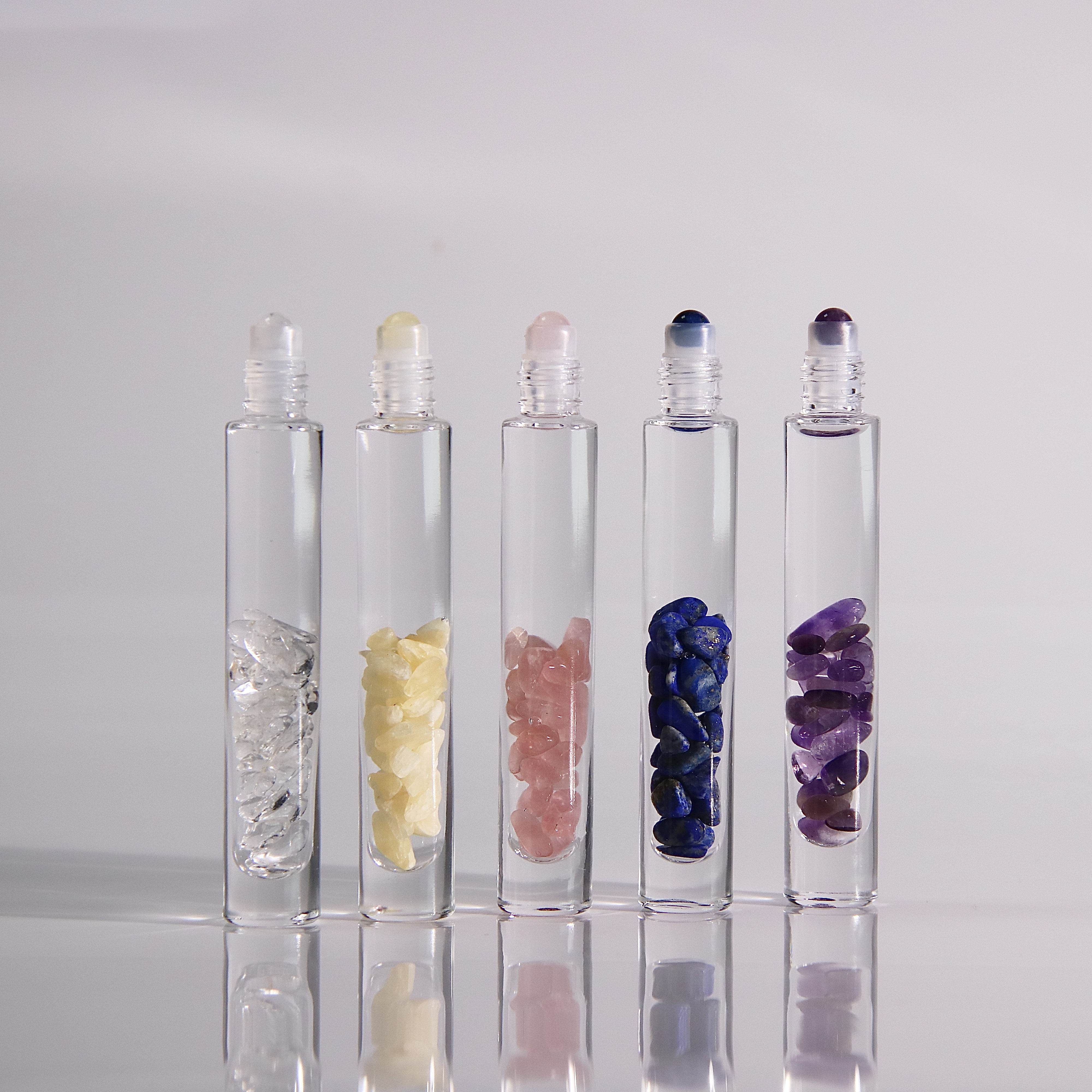 Custom Logo Rose Gold Lids 15ML 10ML Gemstone Crystal Glass Essential Oil Roller Bottle