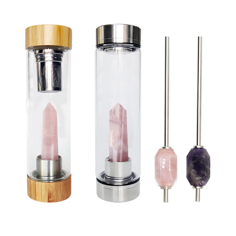 Custom Logo Rose Gold Quartz Elixir Health Gemstone Infused Crystal Water Bottle