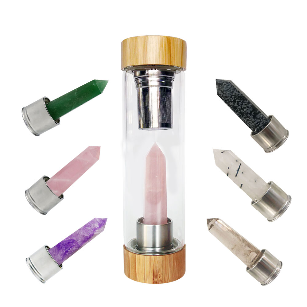 Custom Logo Rose Gold Quartz Elixir Health Gemstone Infused Crystal Water Bottle
