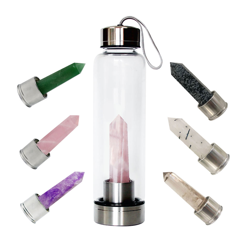 Custom Logo Rose Gold Quartz Elixir Health Gemstone Infused Crystal Water Bottle