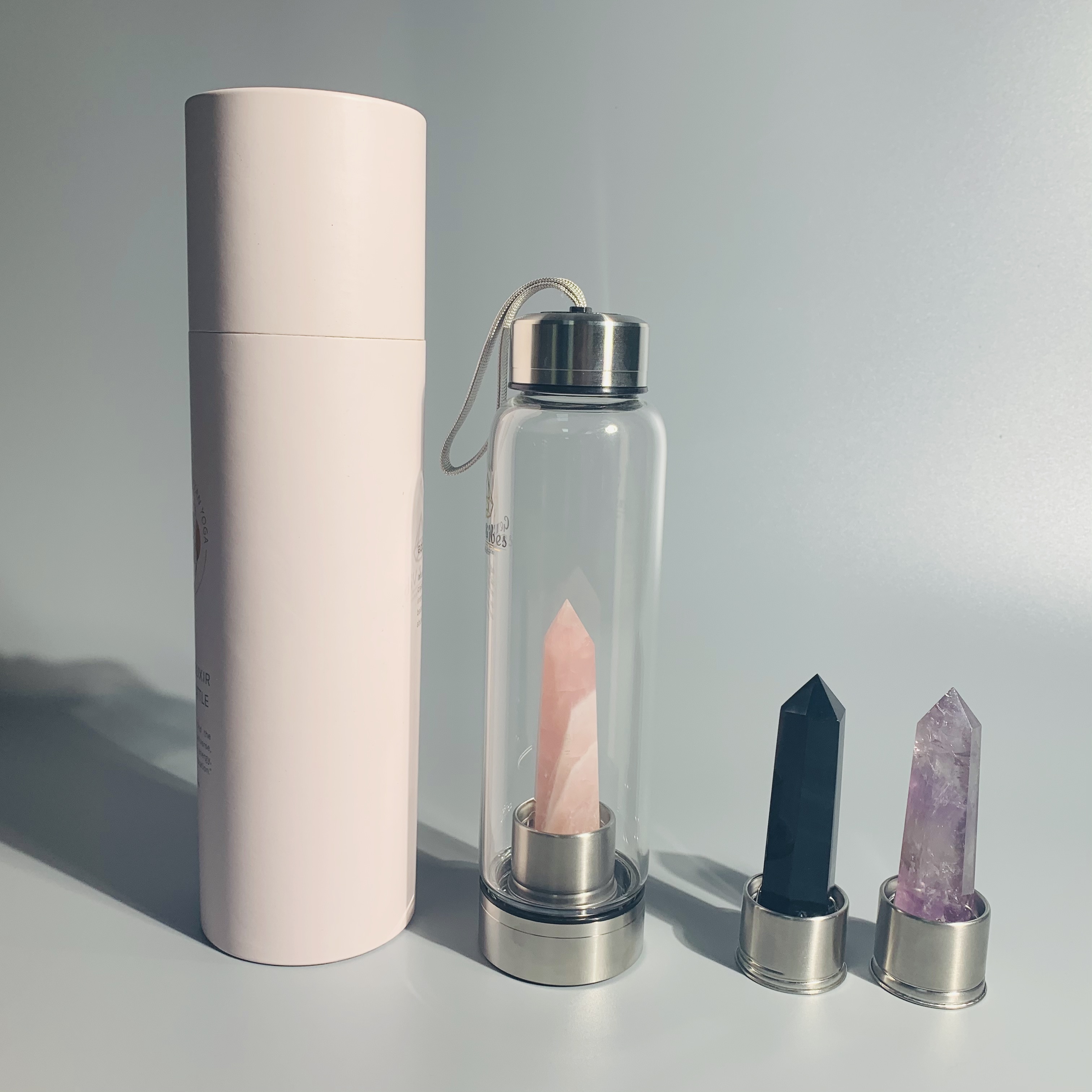 Custom Logo Rose Gold Quartz Elixir Health Gemstone Infused Crystal Water Bottle