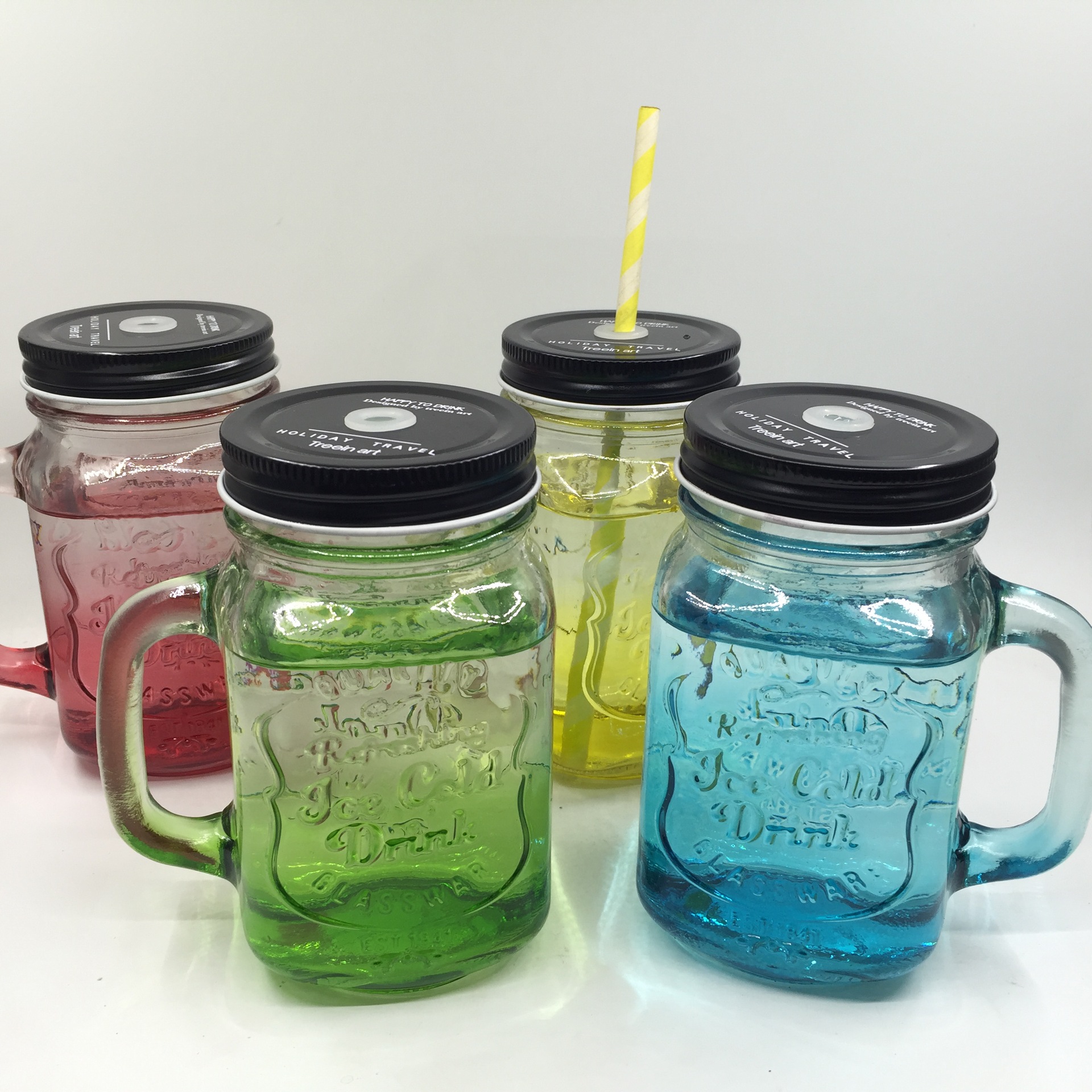 Custom Logo glass manson jar with handle and lid