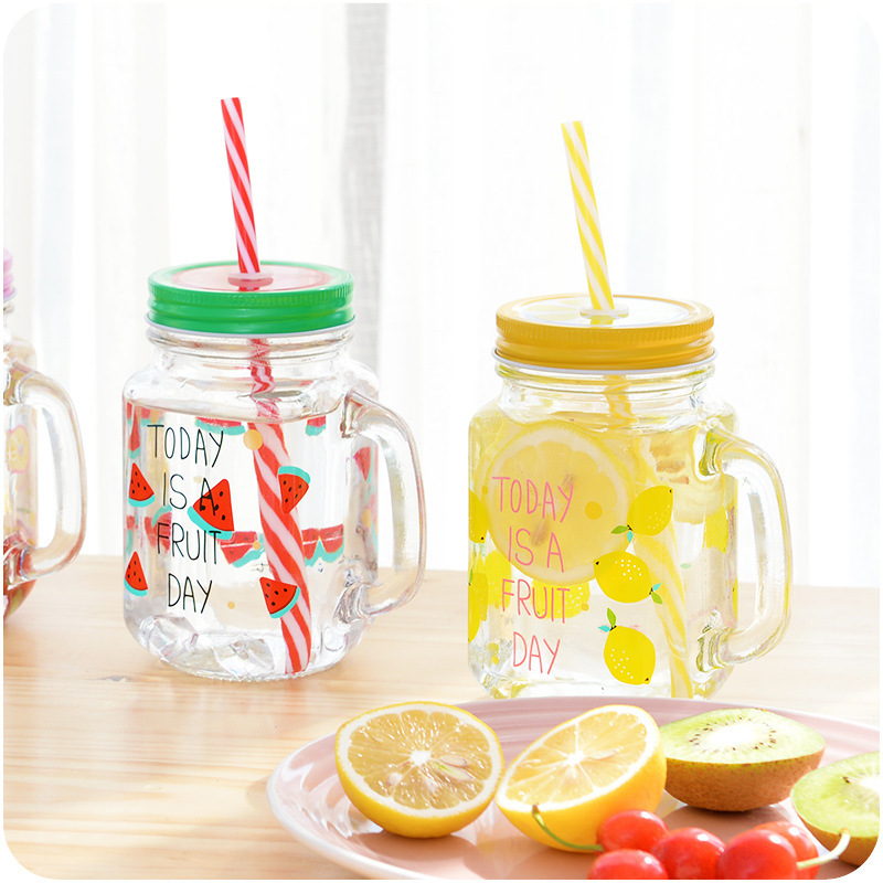 Custom Logo glass manson jar with handle and lid