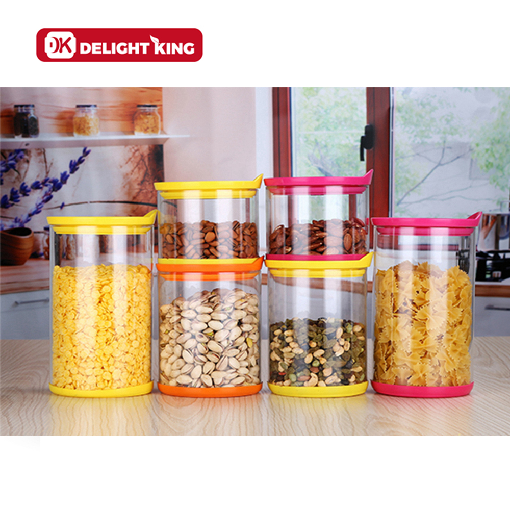 Custom Logo glass mason storage jar With Sealed Plastic Lid kitchen spices nuts pasta storage/ glass storage bottle