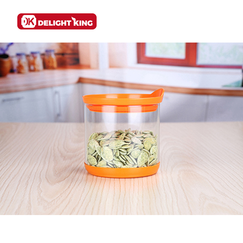 Custom Logo glass mason storage jar With Sealed Plastic Lid kitchen spices nuts pasta storage/ glass storage bottle