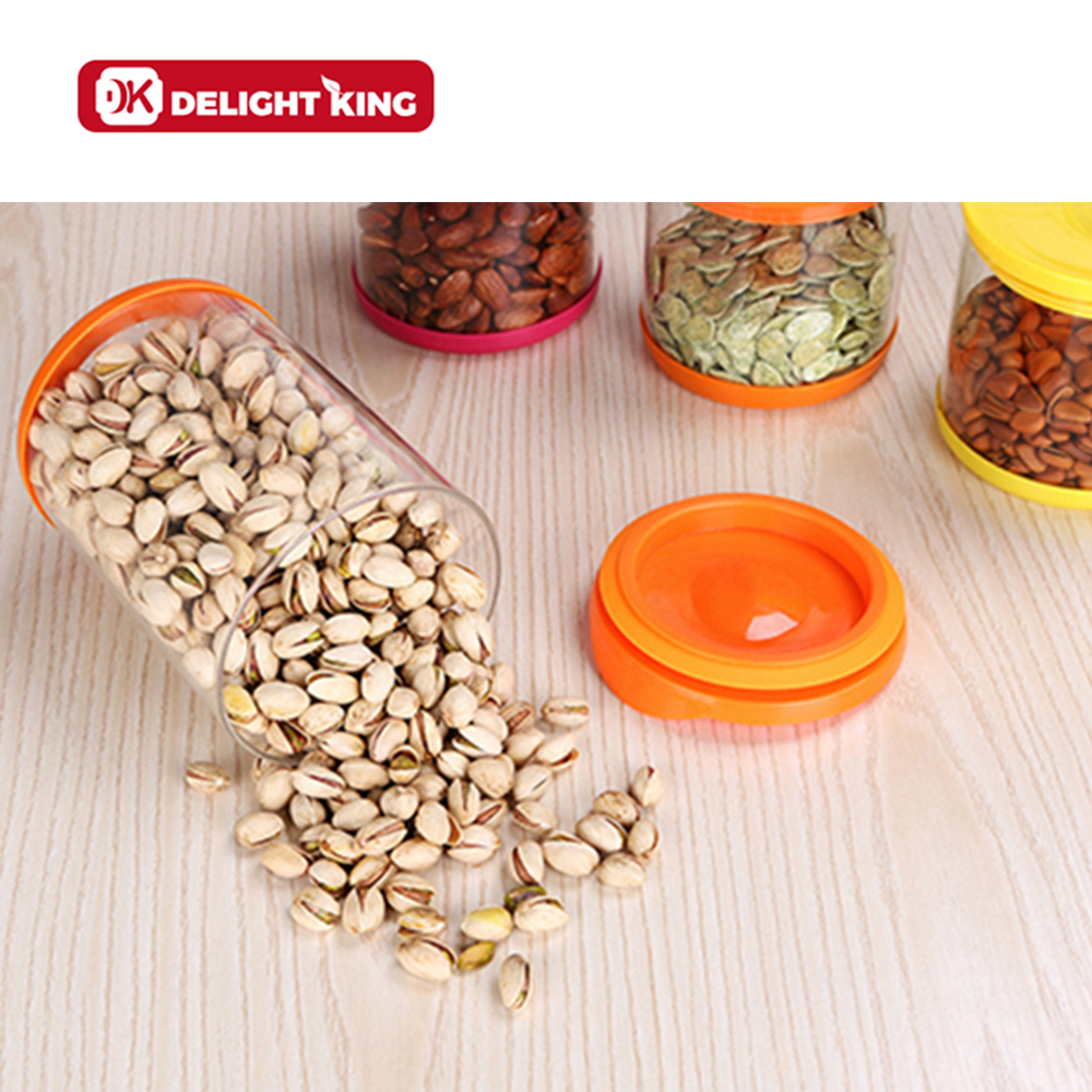 Custom Logo glass mason storage jar With Sealed Plastic Lid kitchen spices nuts pasta storage/ glass storage bottle
