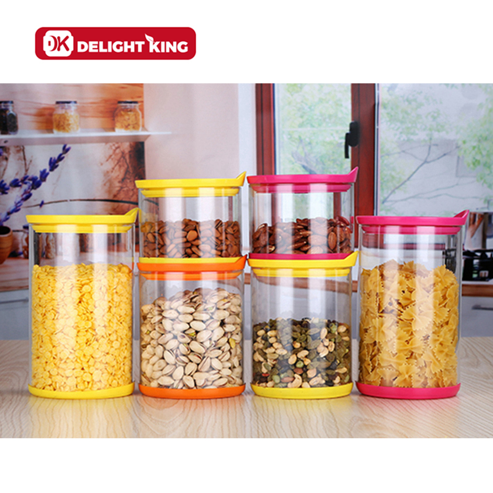 Custom Logo glass mason storage jar With Sealed Plastic Lid kitchen spices nuts pasta storage/ glass storage bottle