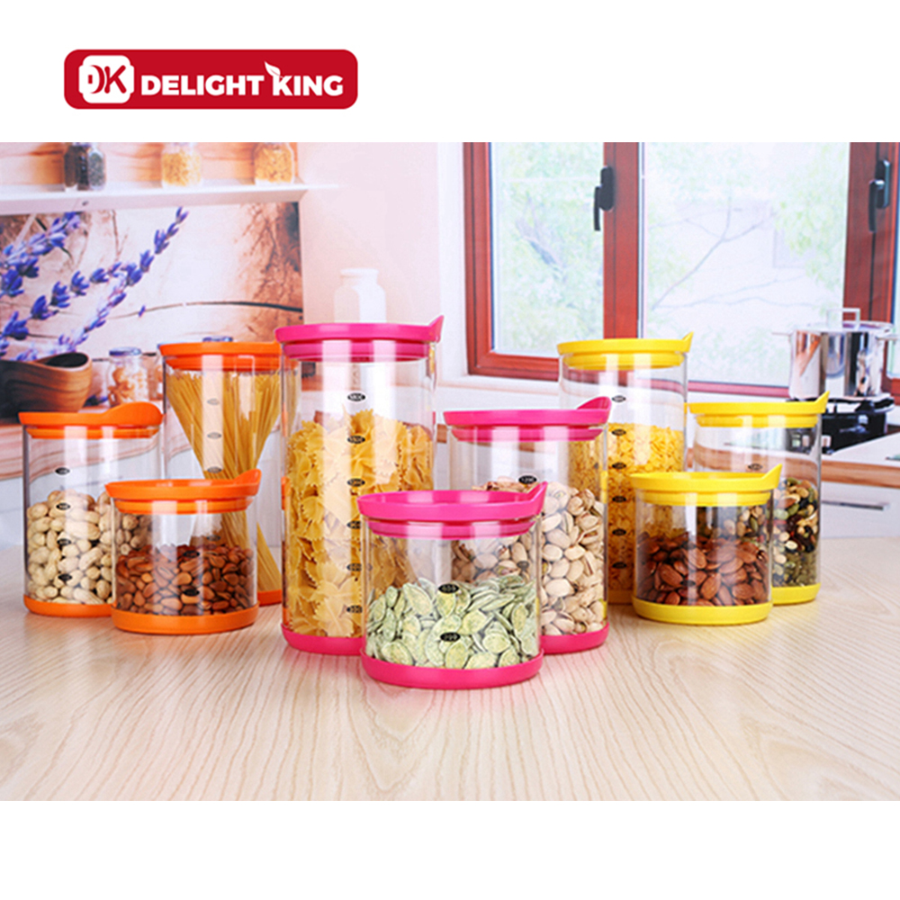Custom Logo glass mason storage jar With Sealed Plastic Lid kitchen spices nuts pasta storage/ glass storage bottle