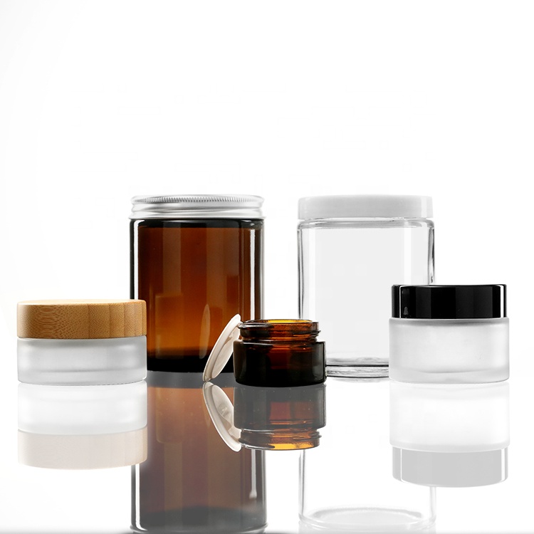 Custom Luxury Eco Friendly Straight Sided 2oz 4oz 8oz 8 oz Clear Amber Glass Jars for Face Body Eye Cosmetic Cream