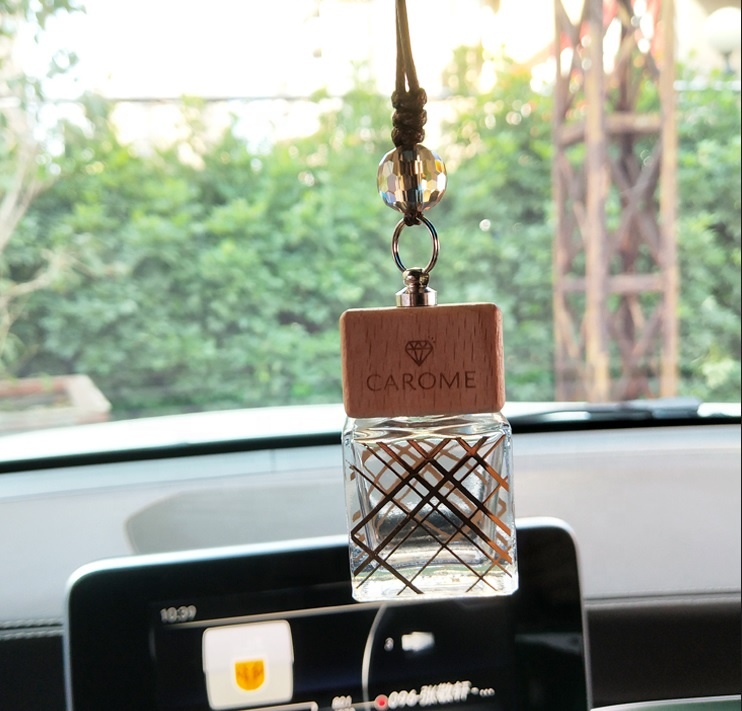 Custom Luxury Freshener Empty Hanging Air Freshener Square Car Perfume Glass Bottle