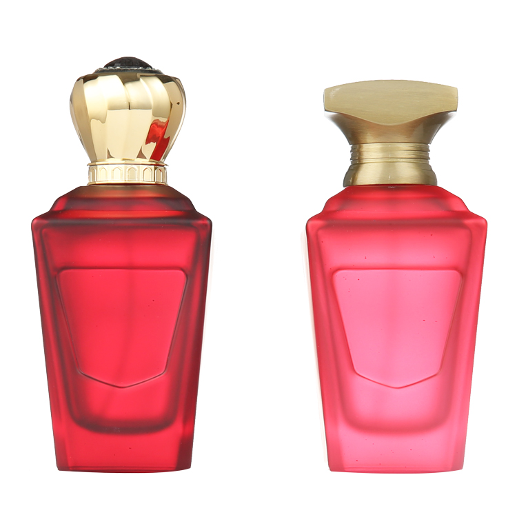 Custom Luxury Wine Red Trapezoid Glass Spray Perfume Bottle 100ml with Zamac CAP