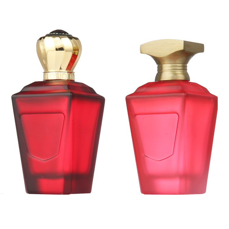 Custom Luxury Wine Red Trapezoid Glass Spray Perfume Bottle 100ml with Zamac CAP