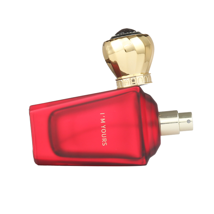 Custom Luxury Wine Red Trapezoid Glass Spray Perfume Bottle 100ml with Zamac CAP