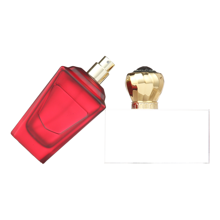 Custom Luxury Wine Red Trapezoid Glass Spray Perfume Bottle 100ml with Zamac CAP