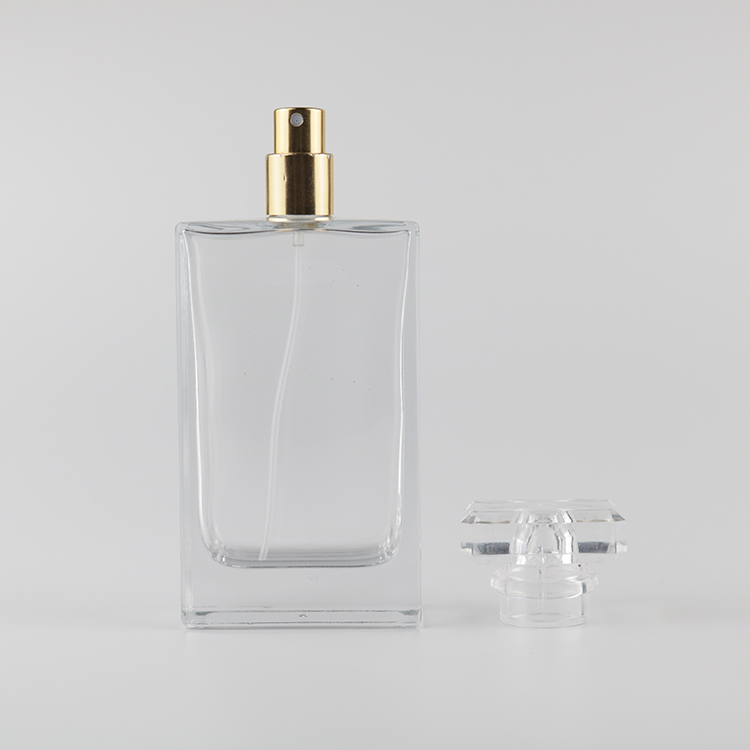 Custom Made 100ml Empty Rectangle Perfume Clear Glass Spray Bottle with Pump Cap