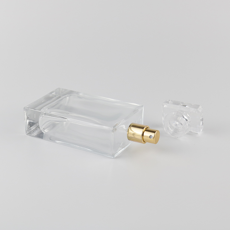 Custom Made 100ml Empty Rectangle Perfume Clear Glass Spray Bottle with Pump Cap