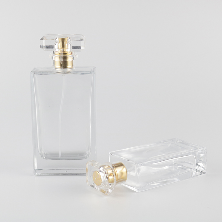 Custom Made 100ml Empty Rectangle Perfume Clear Glass Spray Bottle with Pump Cap