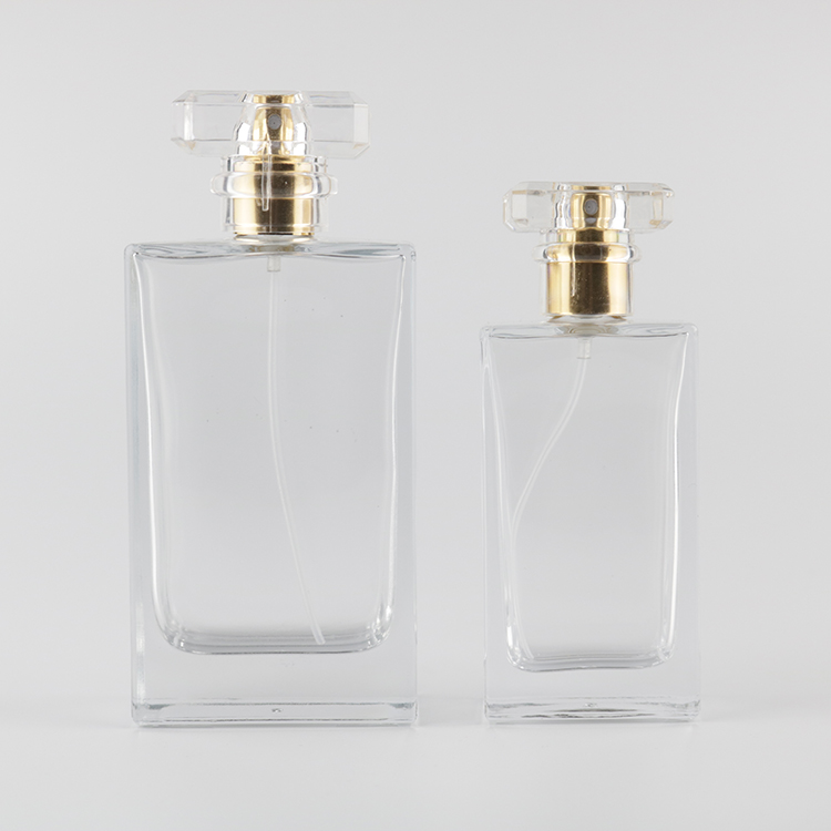 Custom Made 100ml Empty Rectangle Perfume Clear Glass Spray Bottle with Pump Cap