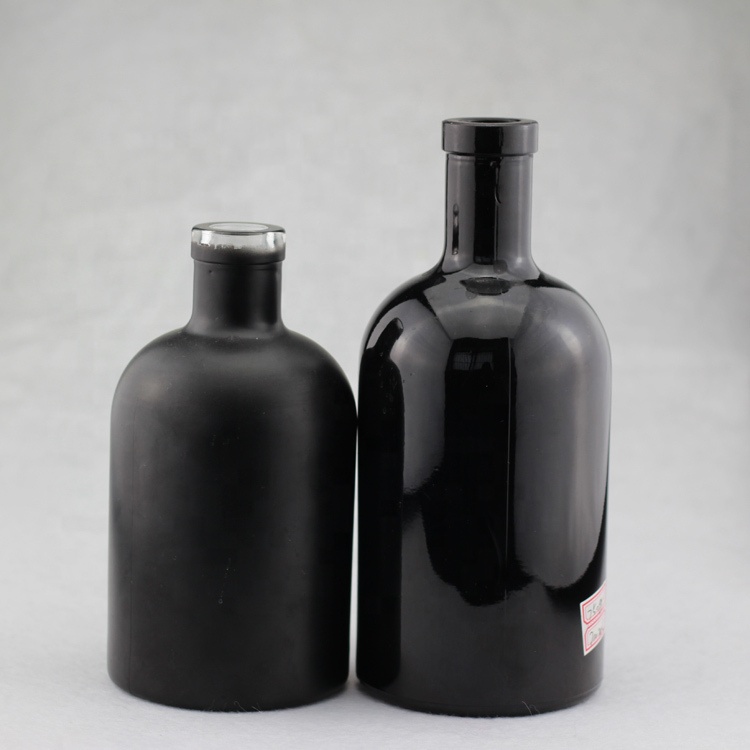 Custom Made Black Glass Vodka Bottle 750ml 500ml 350ml Rum Black Glass Bottle