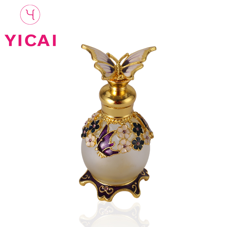 Custom Made Refillable 15ml Fancy Metal Glass Purple Round Perfume Bottle