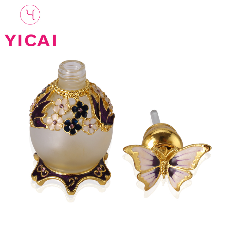 Custom Made Refillable 15ml Fancy Metal Glass Purple Round Perfume Bottle