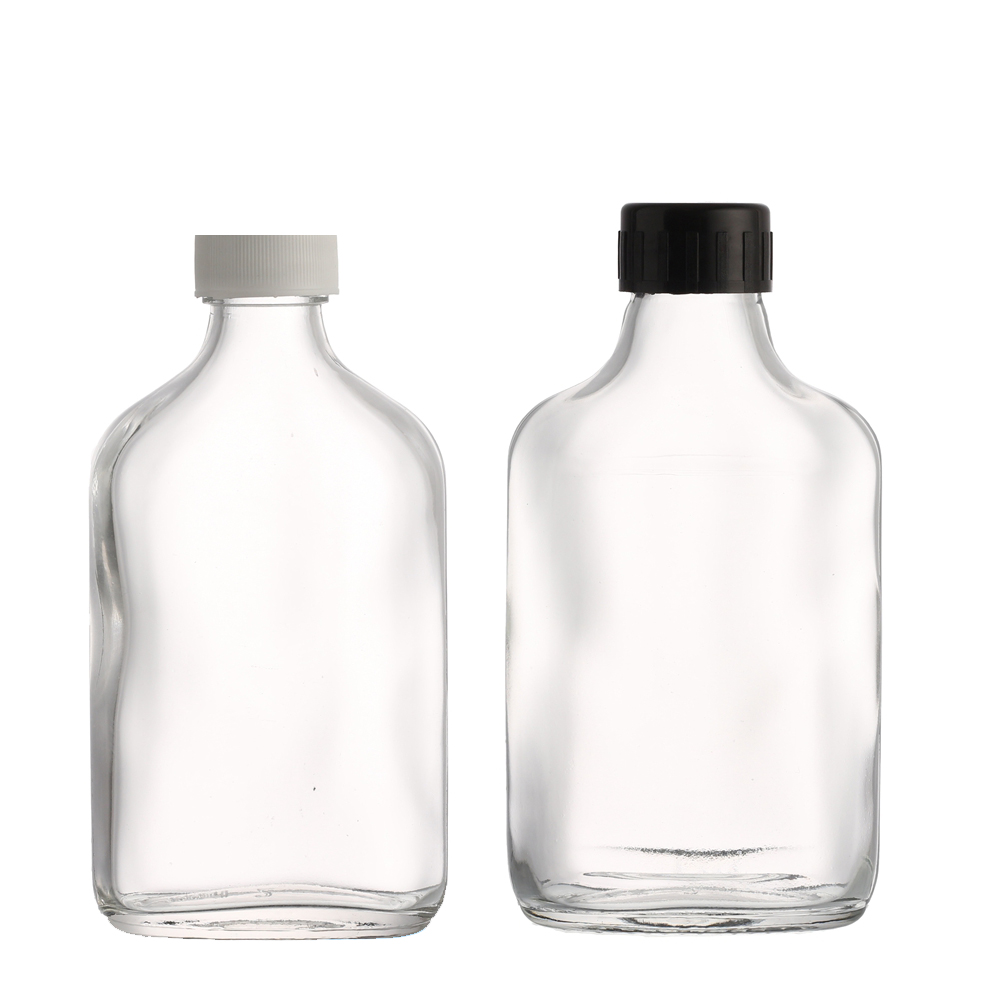 Custom Mouth Logo Transparent Cold Brew Coffee 200ml Amber Black Clear Hip Glass Flask Bottles