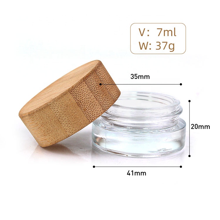 Custom New luxury cosmetic packaging jar 7ml 7g clear eye cream glass jar with bamboo wooden lid