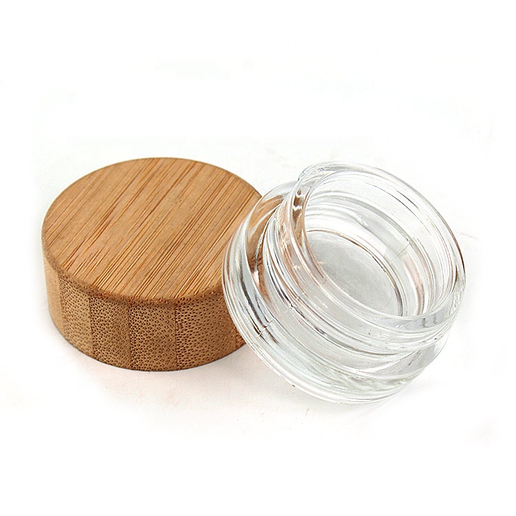 Custom New luxury cosmetic packaging jar 7ml 7g clear eye cream glass jar with bamboo wooden lid