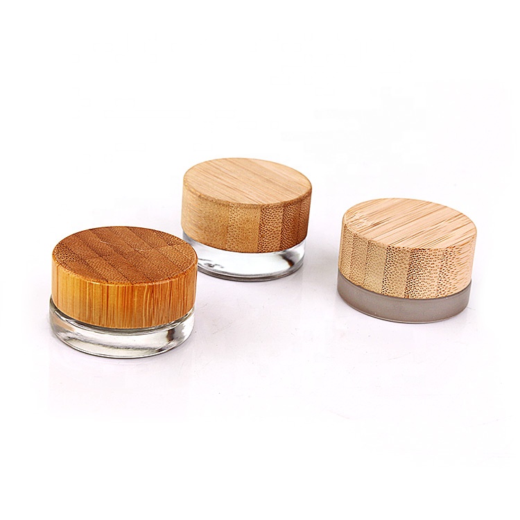 Custom New luxury cosmetic packaging jar 7ml 7g clear eye cream glass jar with bamboo wooden lid