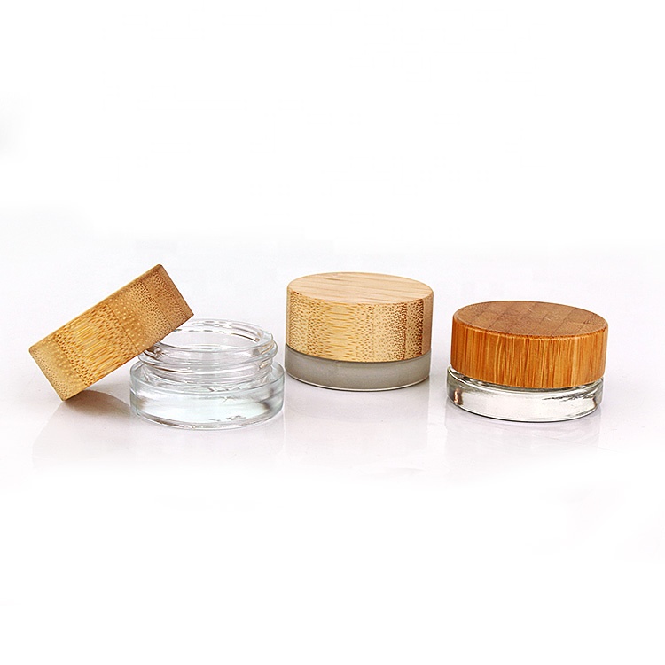 Custom New luxury cosmetic packaging jar 7ml 7g clear eye cream glass jar with bamboo wooden lid